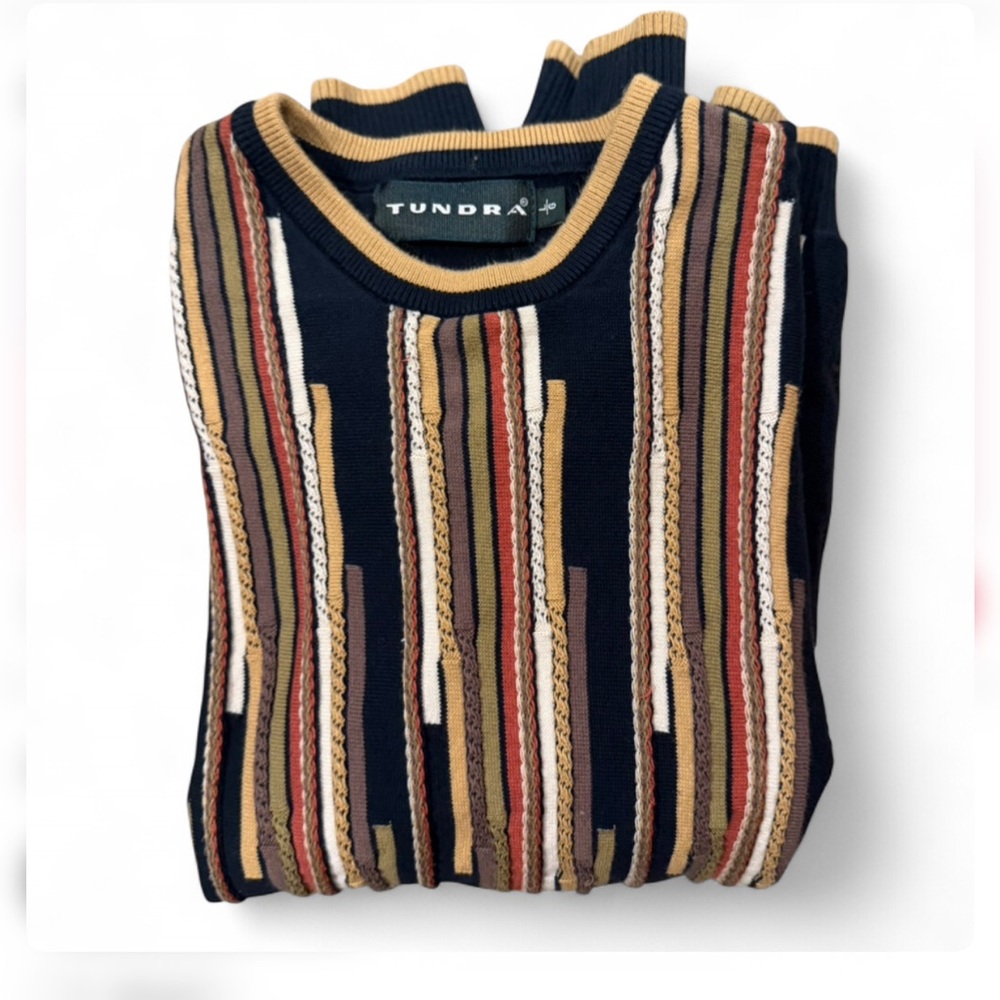 VTG Coogi-Style 3D Design Navy Crewneck Sweater Size Men’s Large - Picture 8 of 9